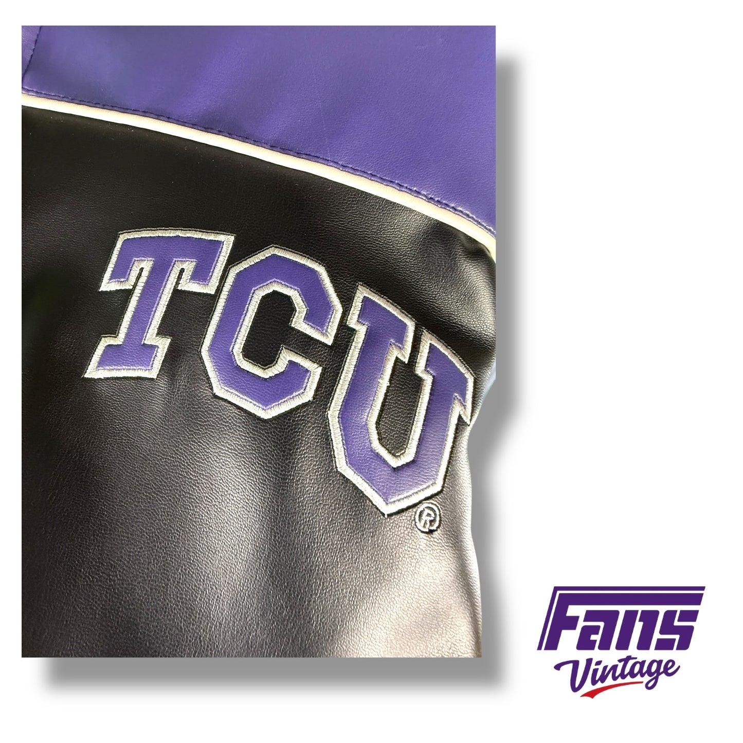 TCU Vintage Deluxe Bomber Jacket - Vegan Leather with Embroidered Logos!