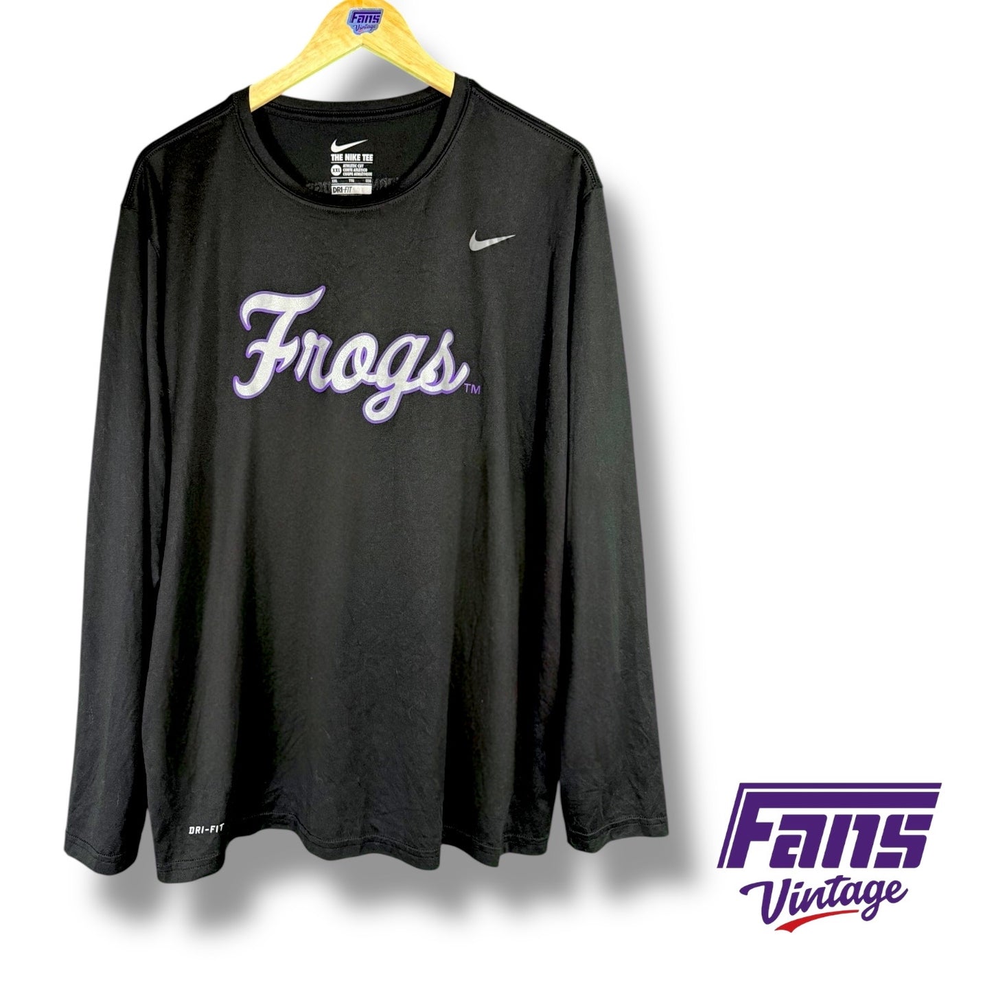 TCU Basketball Player Exclusive Nike Long Sleeve Shirt with custom Silver script “Frogs” Throwback Logo