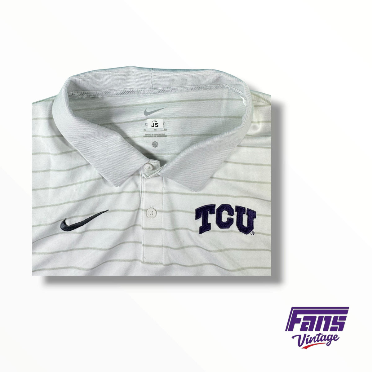 TCU Baseball Team Issued Two Toned White and Gray Striped Polo