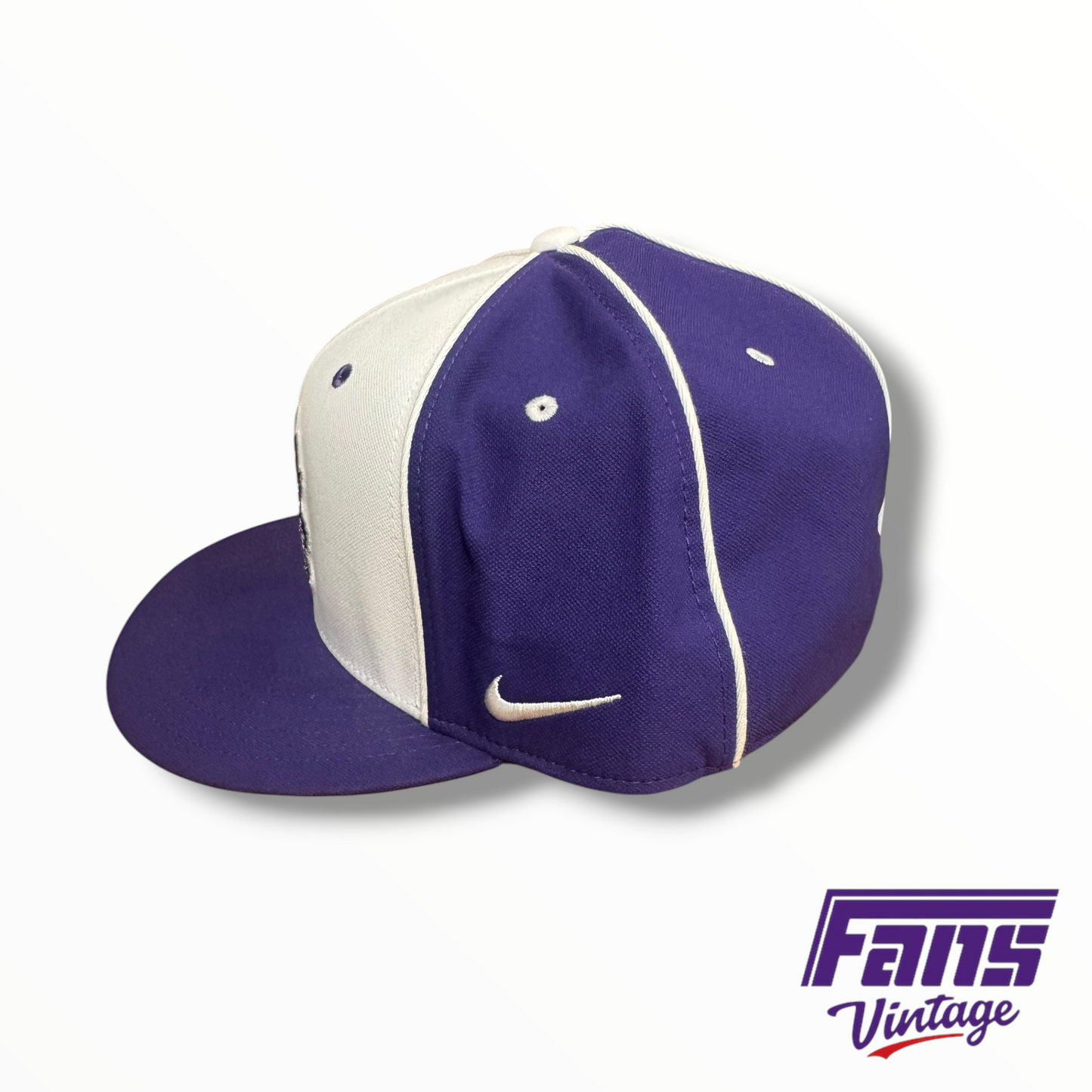 TCU Baseball Team-Issued Nike Athletic Frog Fitted Hat – White/Purple