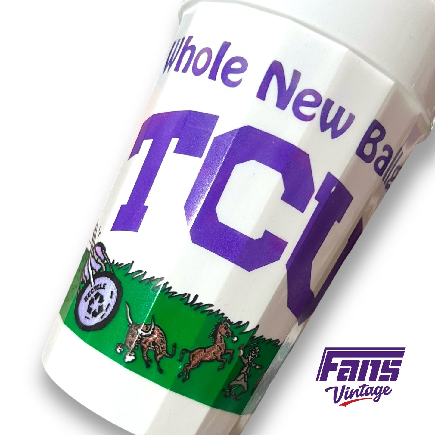 RARE Vintage 90s TCU Stadium Cup Set - feat. CREEPTASTIC SuperFrog mowing down SWC Rival Mascots