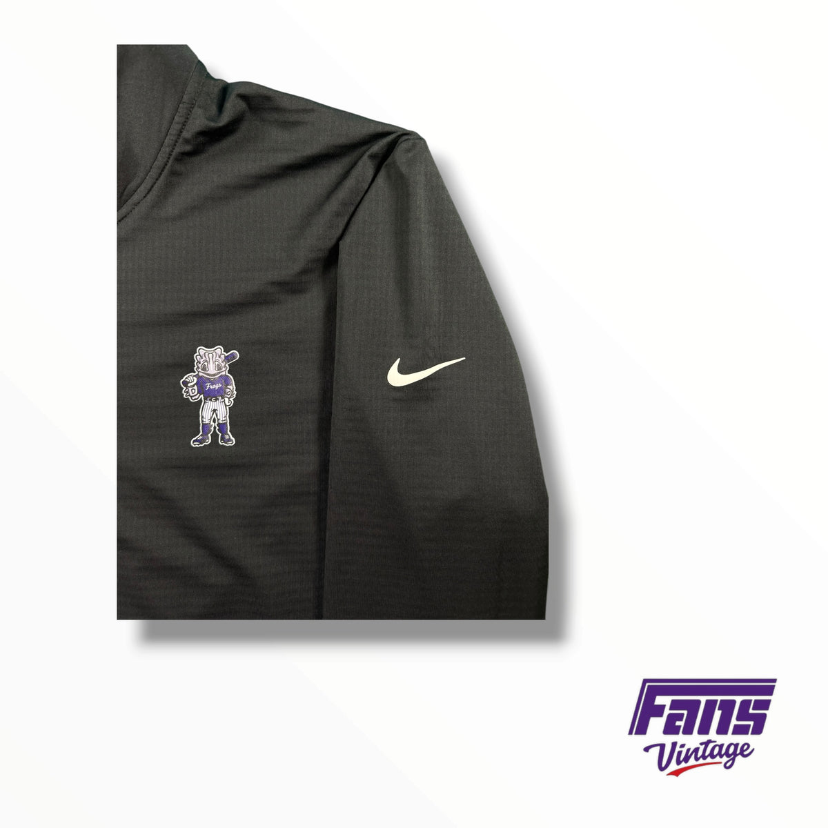 TCU Baseball Team Issued Premium Blackout QuarterZip Pullover With Superfrog Logo