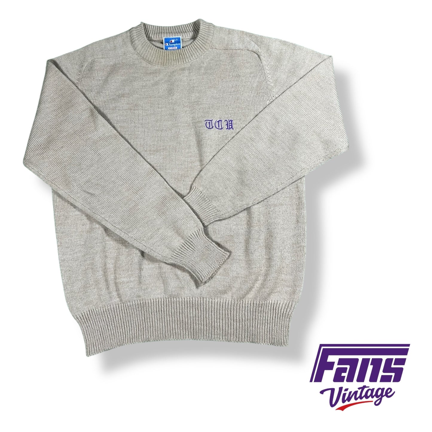 RARE Vintage 1980s TCU Champion brand sweater with unique stitched lettering - unique 60s throwback style