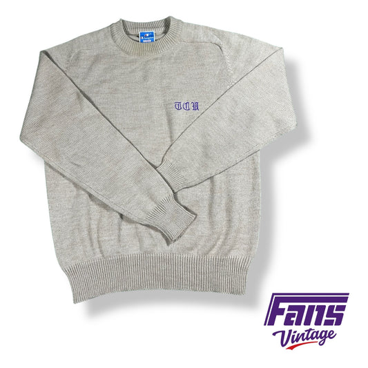 RARE Vintage 1980s TCU Champion brand sweater with unique stitched lettering - unique 60s throwback style