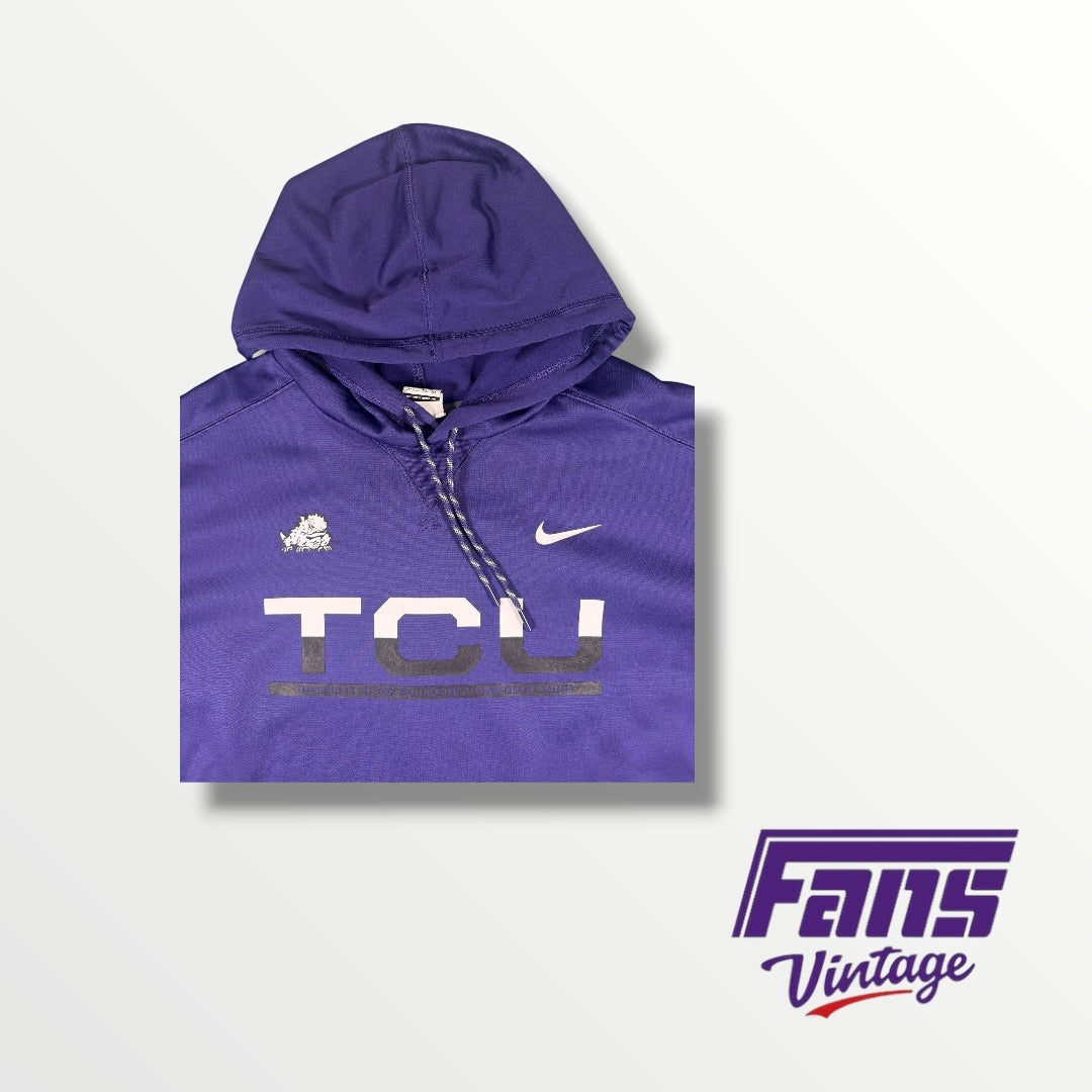 Unique TCU Football Dri-Fit Sweatshirt with Quote and Multicolored Drawstrings