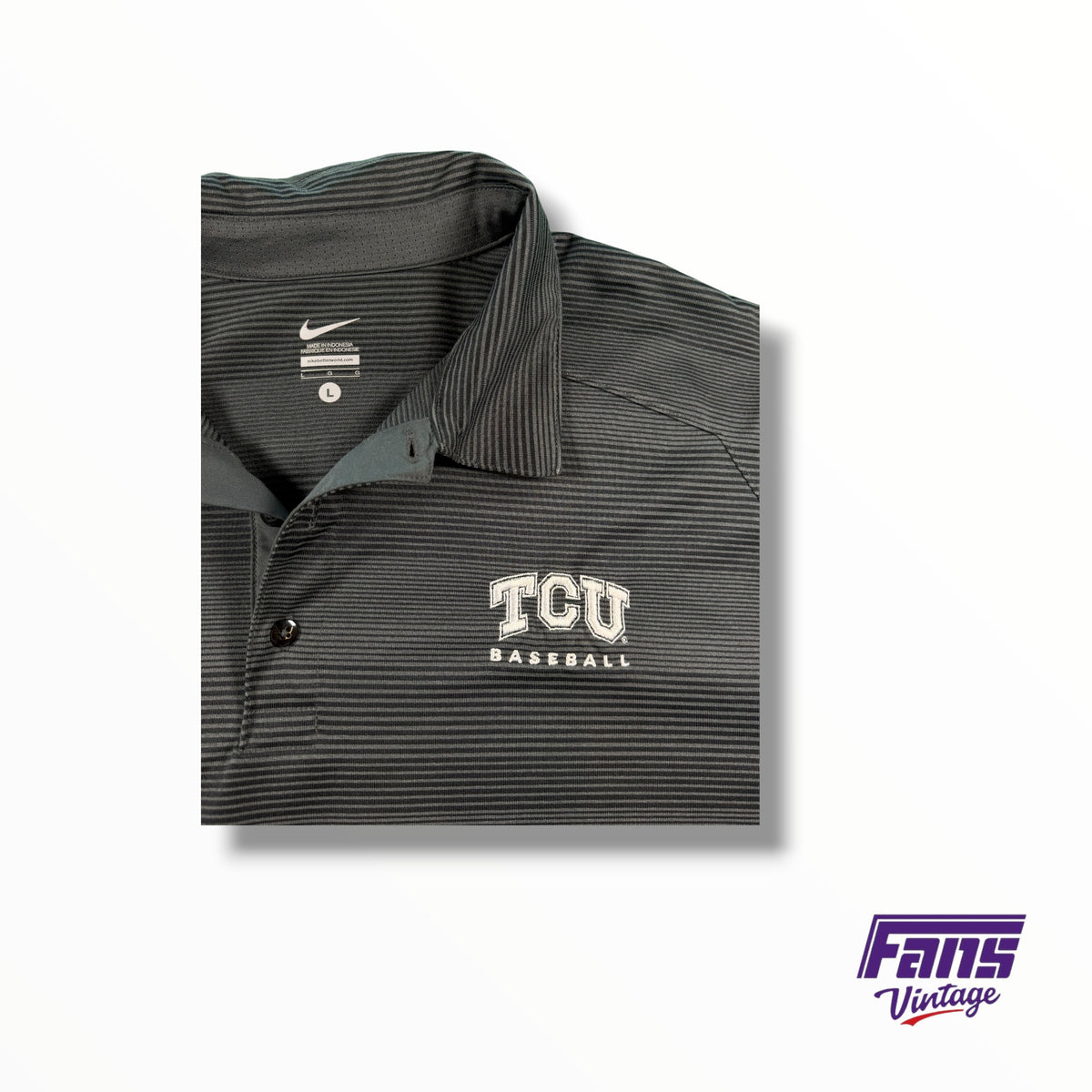 TCU Baseball Team Issued Black Striped Nike Dri-Fit Polo