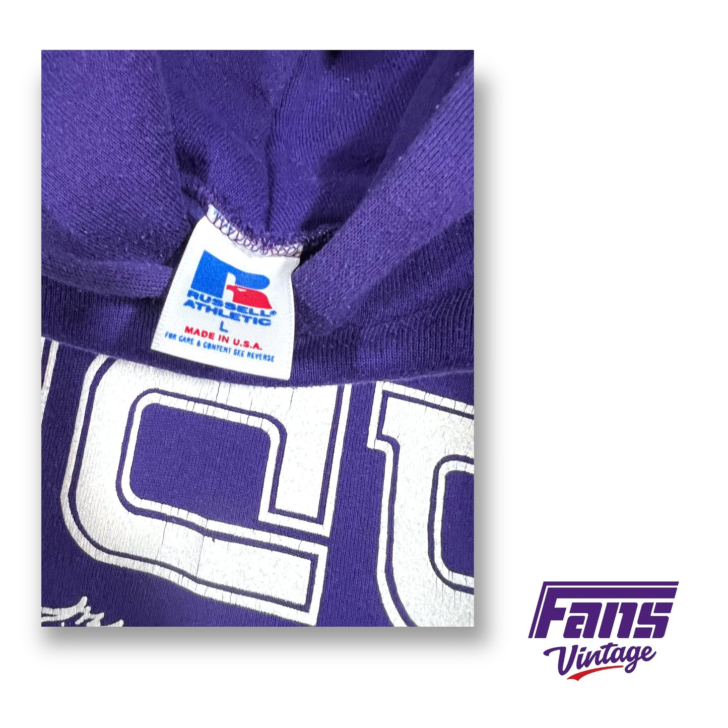 RARE - 1980s Vintage TCU Hoodie Sweatshirt with Centennial Font Logo and Throwback Frog - Piped Raglan Detailing!