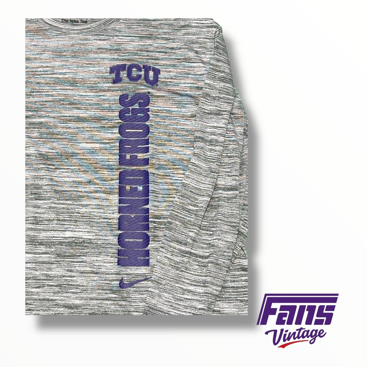 TCU Nike Team Issued ‘Horned Frogs’ Vertical Graphic Heather Gray Long Sleeve Shirt