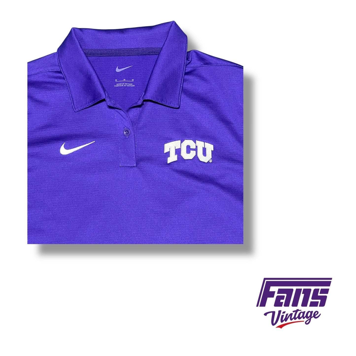 TCU Nike team issued women's purple polo with white embroidered logo