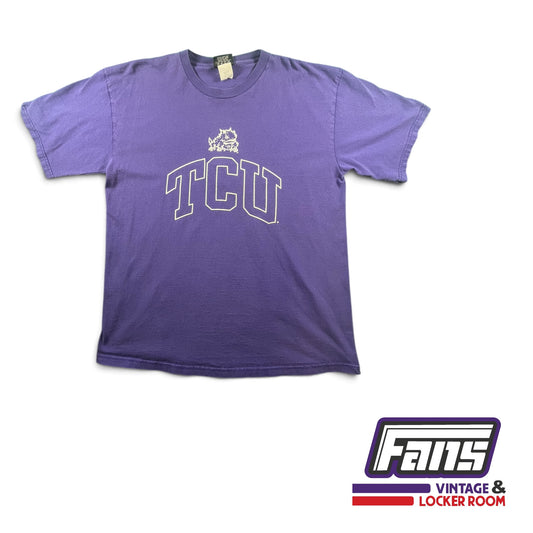 Vintage TCU Horned Frogs lettering across Arched Logo Purple T-Shirt