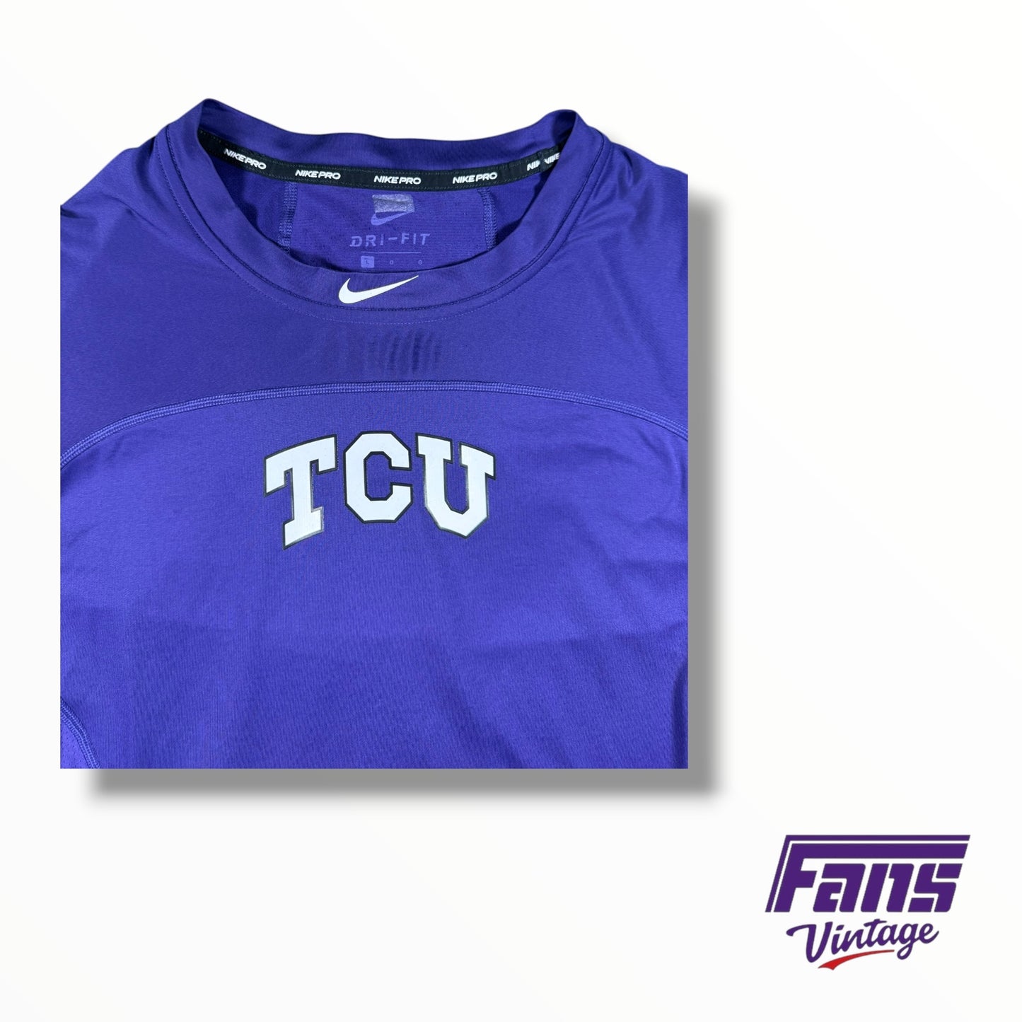 TCU Baseball Team Issued Nike Pro Compression Shirt with Center Swoosh Logo