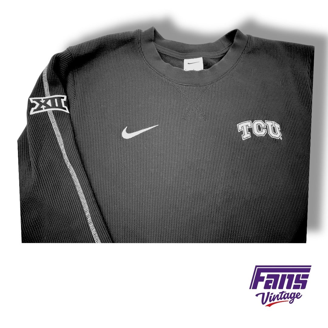 TCU Team Issued Blackout Heavyweight Waffle Weave Premium Long Sleeve Pullover with Embroidered Logos