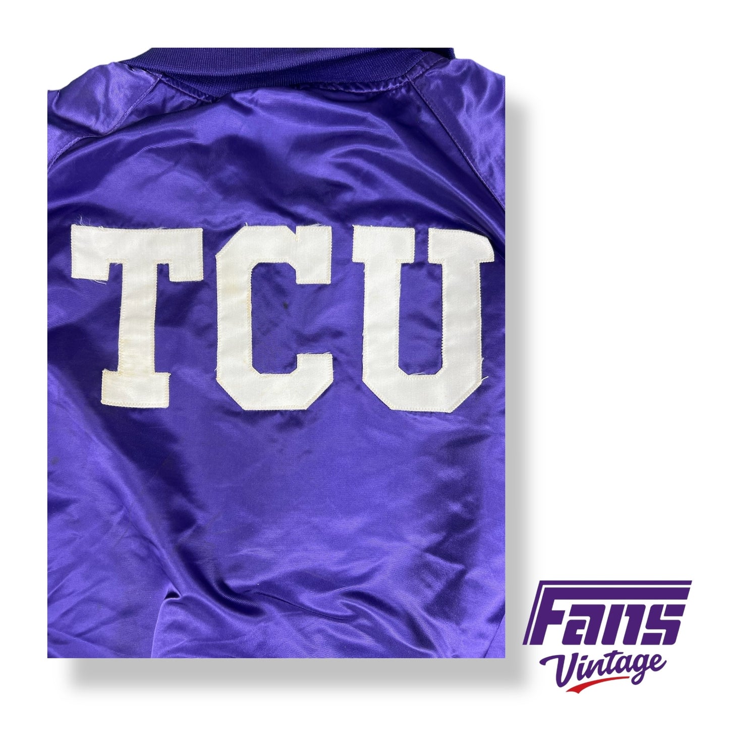 GORGEOUS 80s Vintage TCU satin look pullover with stitched lettering