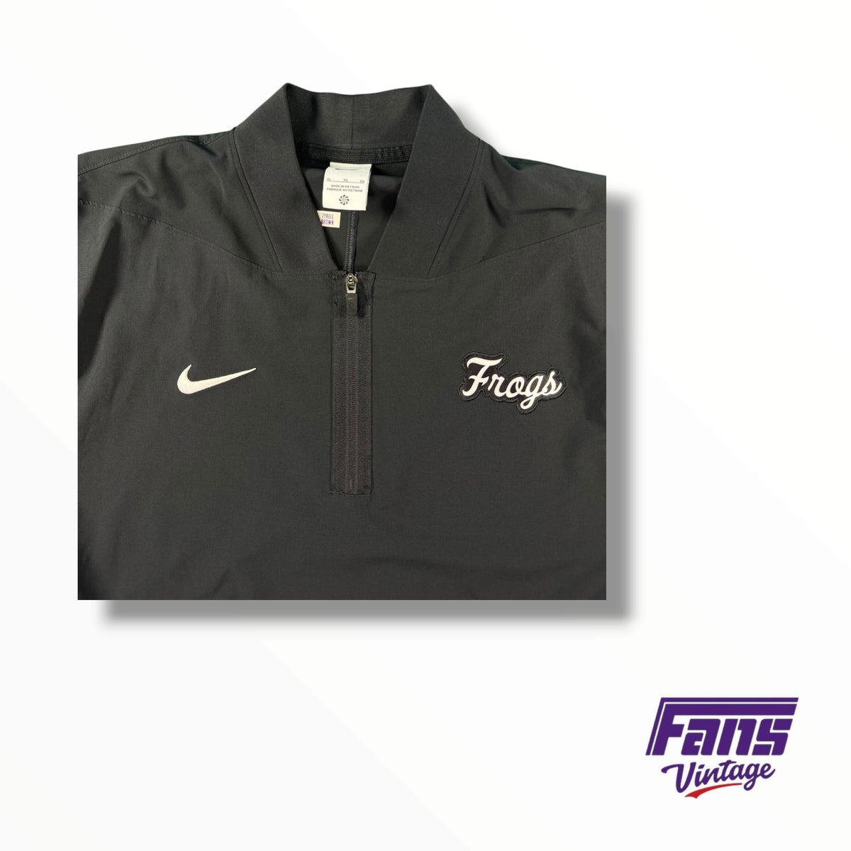 TCU Football Nike Team Issued Premium Blackout Script Frogs Short Sleeve Matte Quarter-Zip Pullover