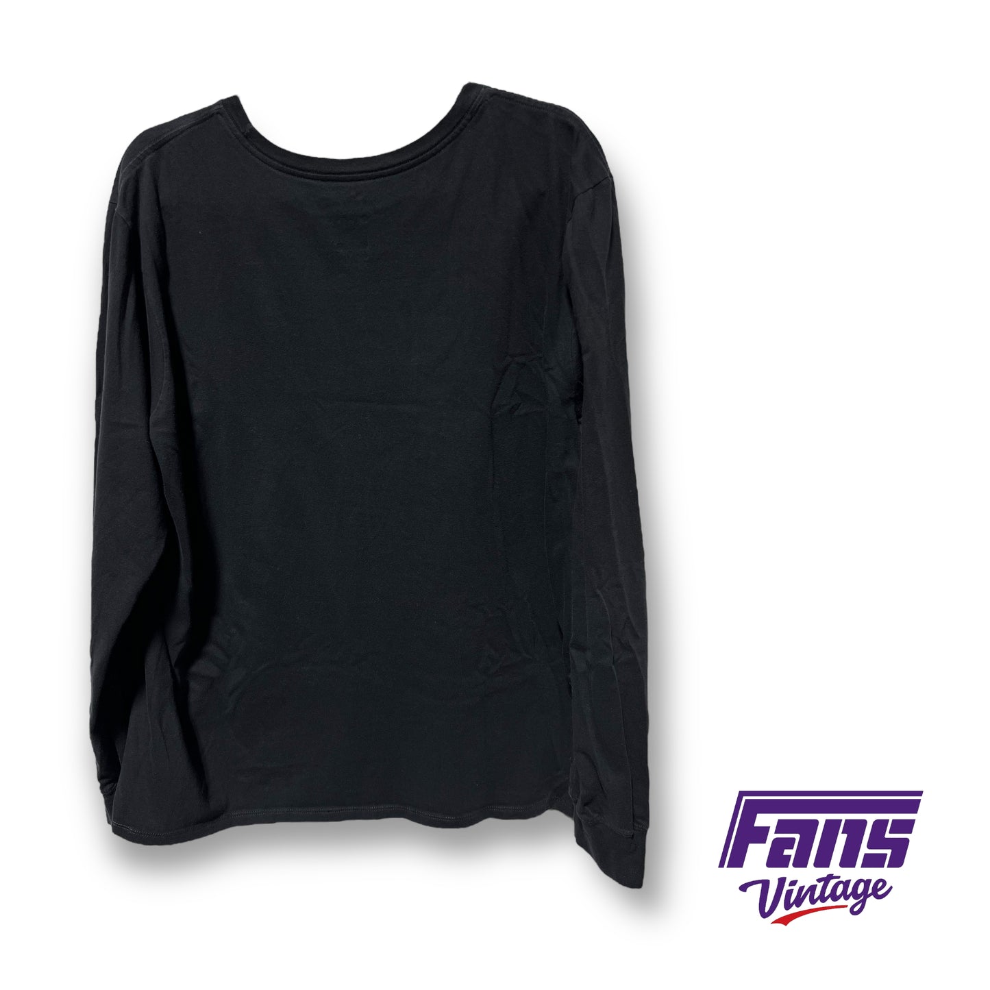 TCU Team Issued Nike Black longsleeve workout shirt with purple arched TCU graphic