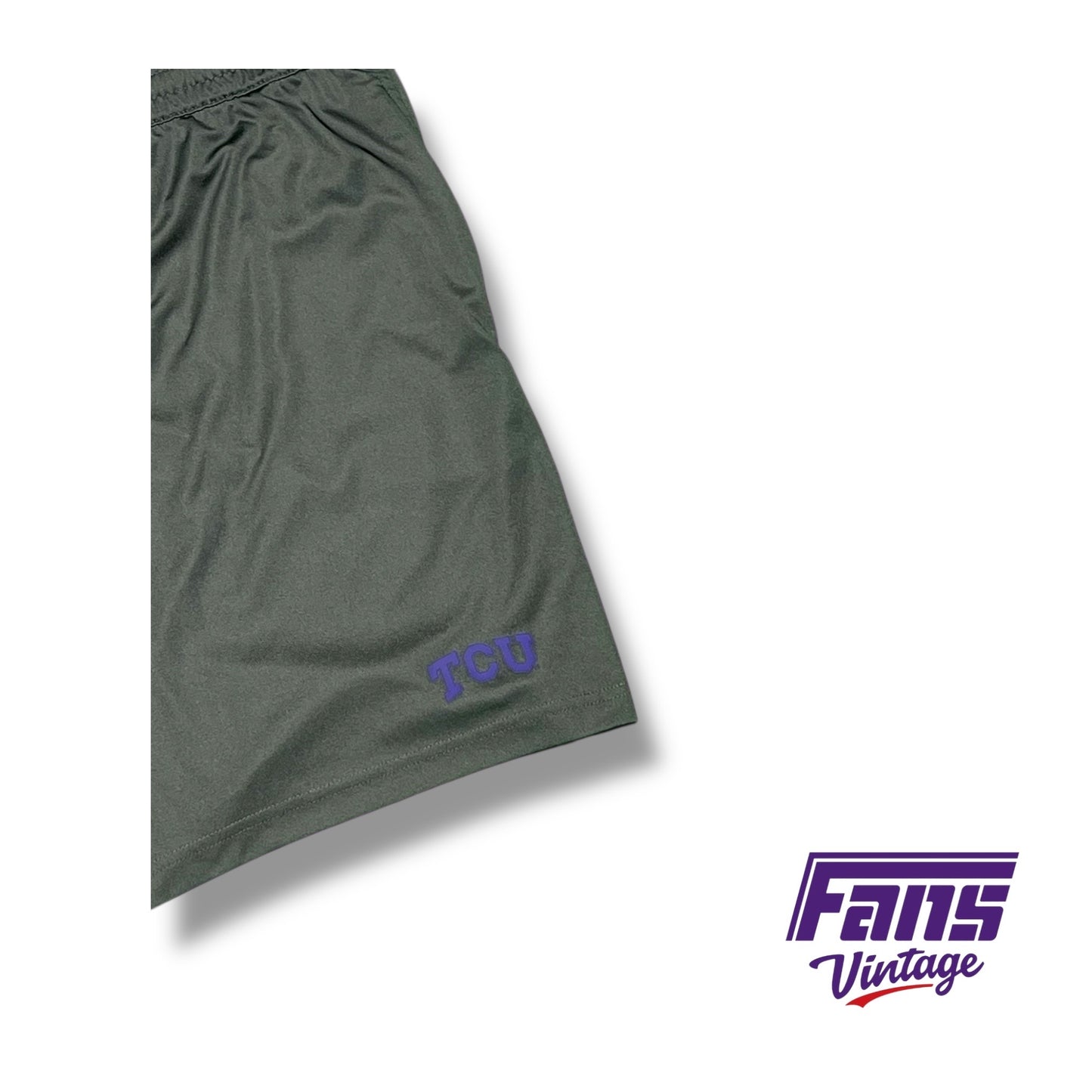 TCU team issued grey and purple Nike drifit training shorts