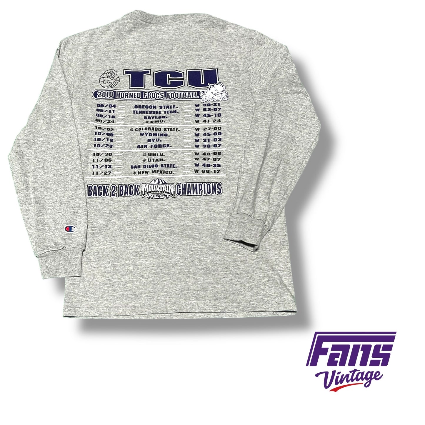Vintage TCU Rose Bowl Mountain West Champions Long‑Sleeve Shirt