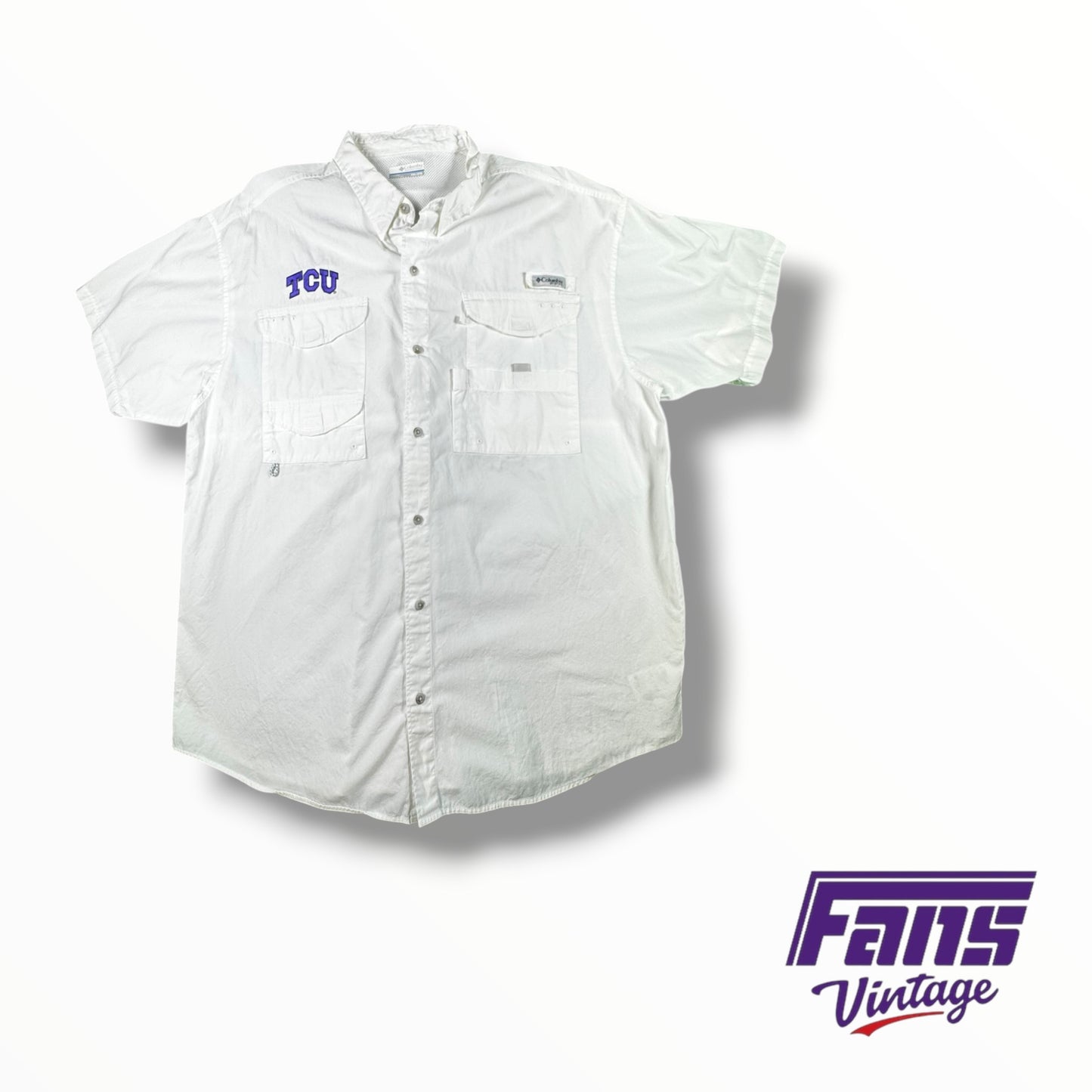 Vintage TCU White Columbia PFG Button Up Shirt
