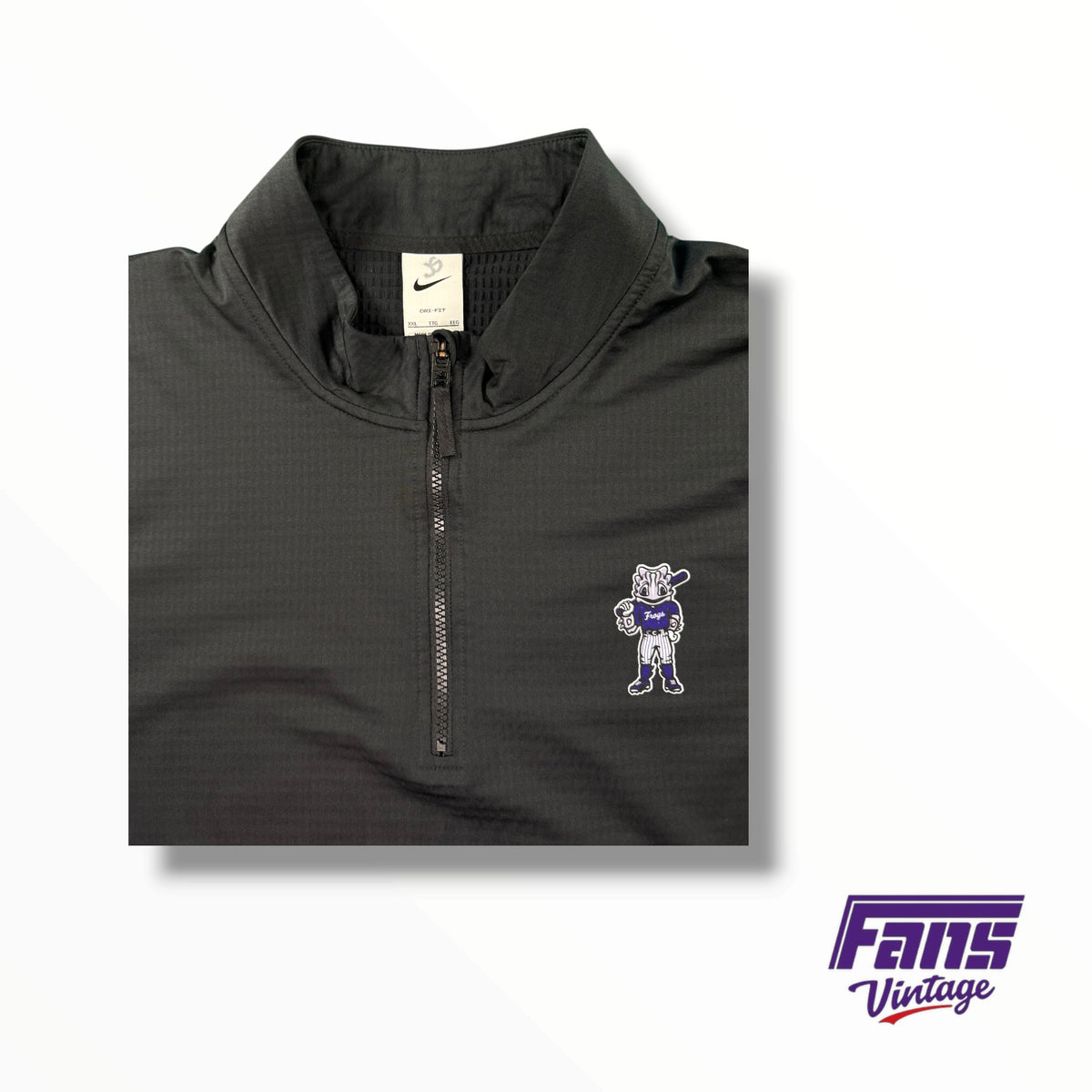 TCU Baseball Team Issued Premium Blackout QuarterZip Pullover With Superfrog Logo