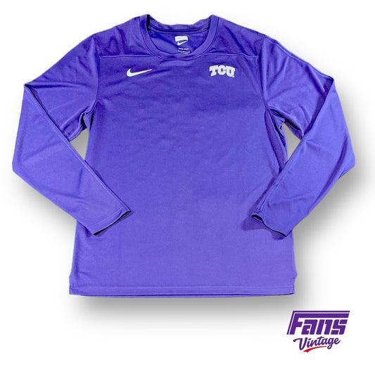 TCU Football Team Issue Nike Premium Long Sleeve Training Shirt - Woven Purple Drifit “Move To Zero”