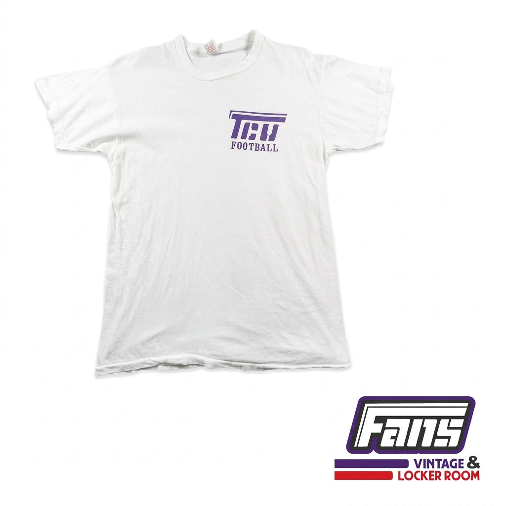 Vintage TCU Football 1970s Flying T Logo White Team Issued Tee - RARE