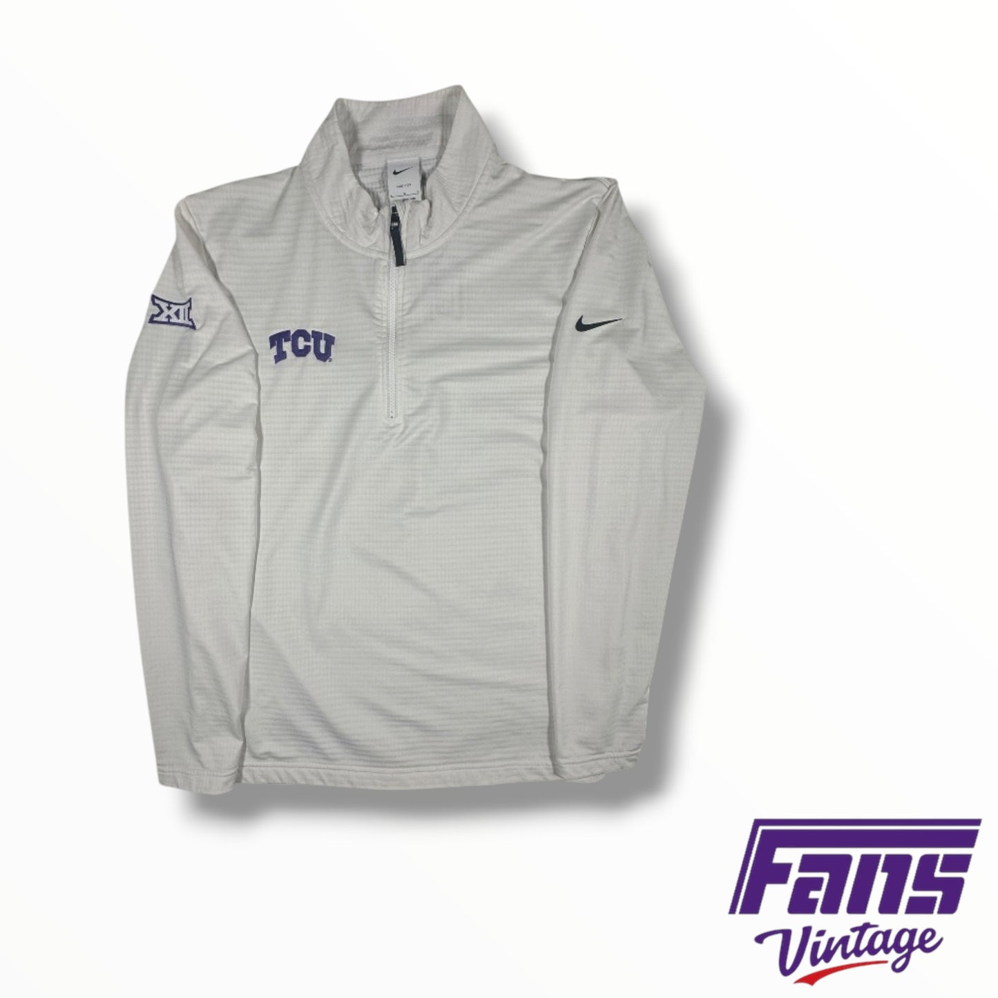 TCU Nike Team Issued Waffle Style White Embroidered Quarter-Zip Pullover
