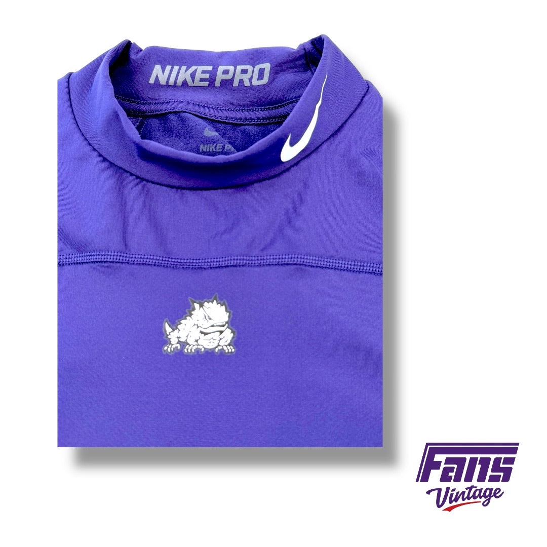 TCU Nike Pro Combat Team Issued Compression Training Shirt with Horned Frog Logo - Warm Underlayer