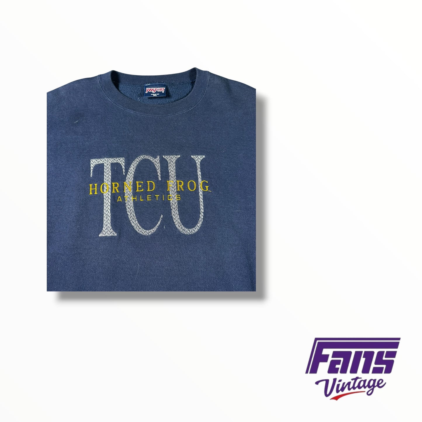 Vintage 90s TCU Athletics Navy Crewneck Sweater with embroidered logo