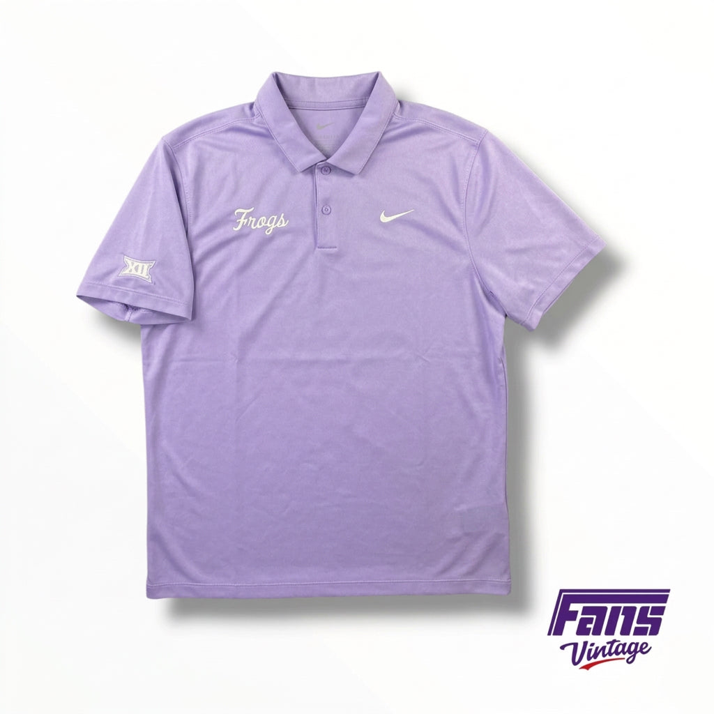 TCU Baseball Team Issued Violet Purple with Script ‘FROGS’ Polo