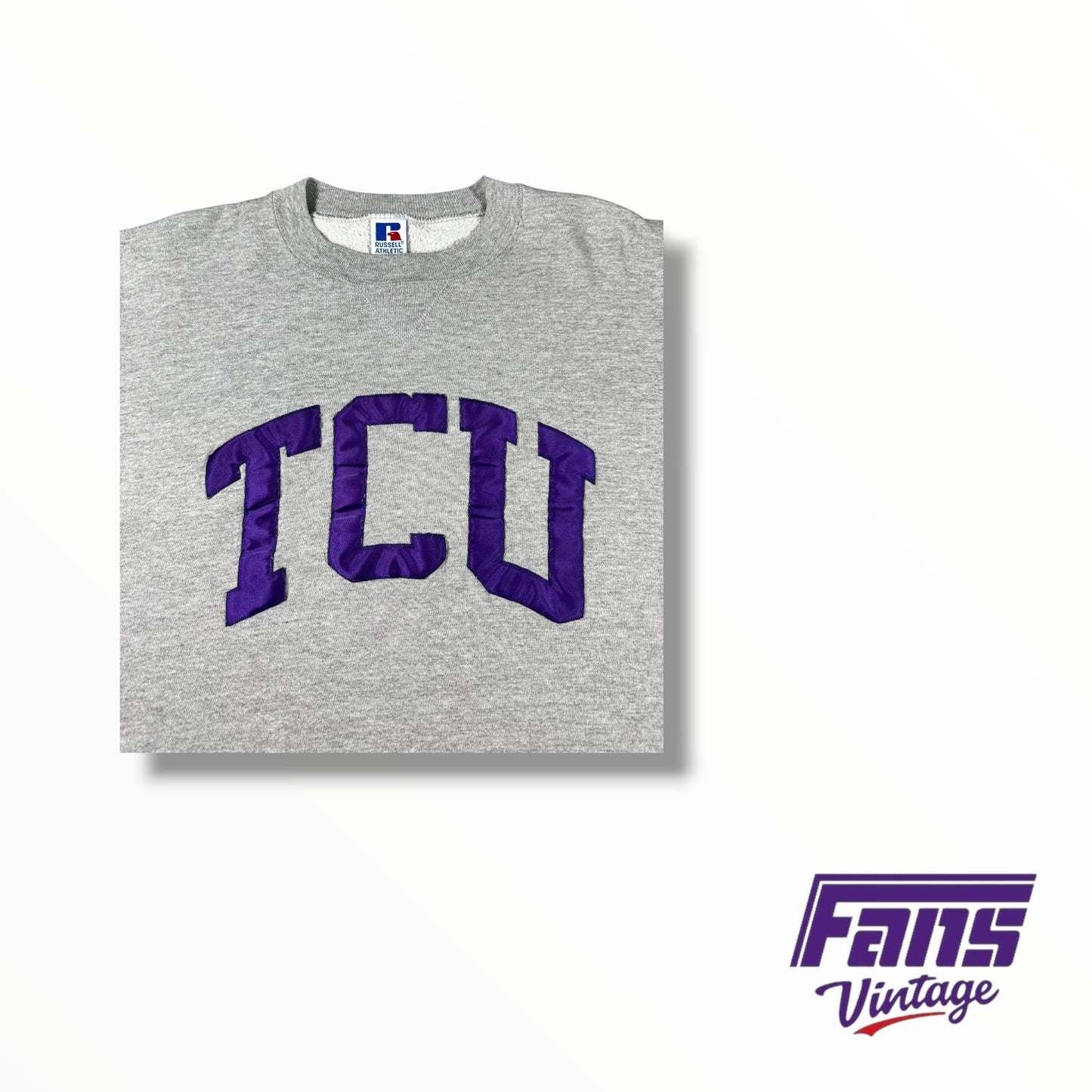 Vintage 90s TCU Crewneck with Jersey style letter patches and old school logo