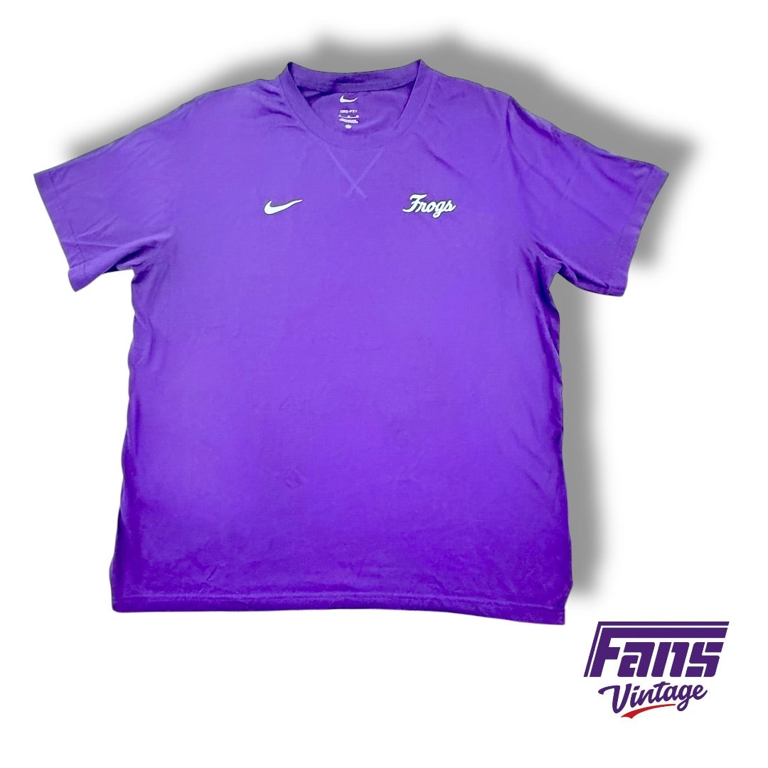 TCU Throwback “Frogs” Script Logo Team Issued Super Soft Nike Training and Travel Shirt