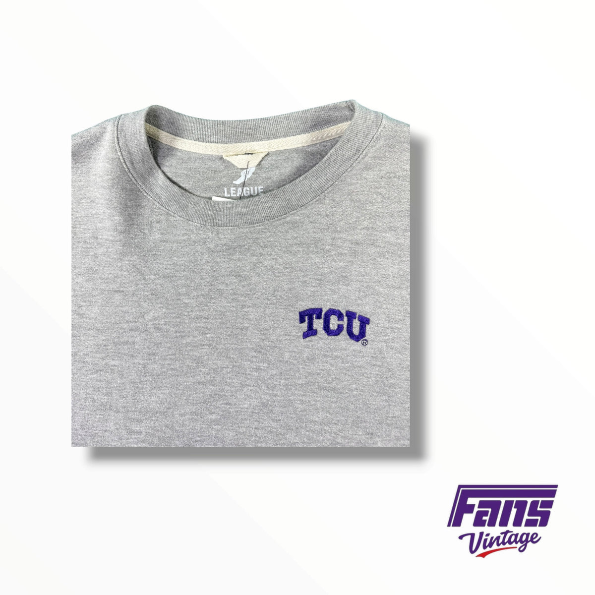 TCU Embroidered League Gray Cotton Crewneck Sweater