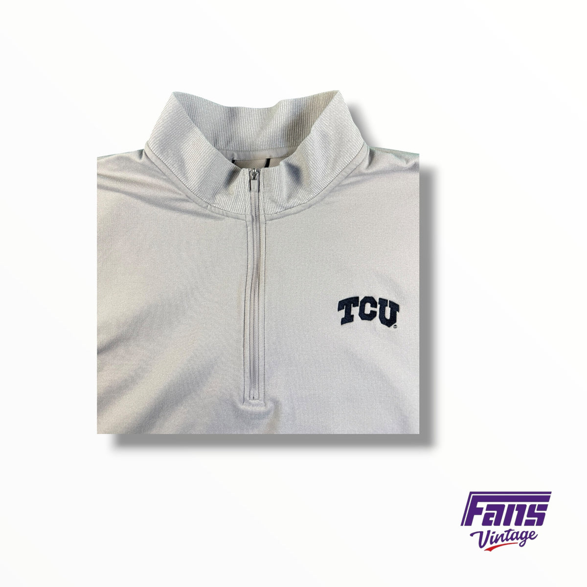 TCU Team Issued Woven Deluxe Beige Quarter Zip Pullover with Embroidered Logos