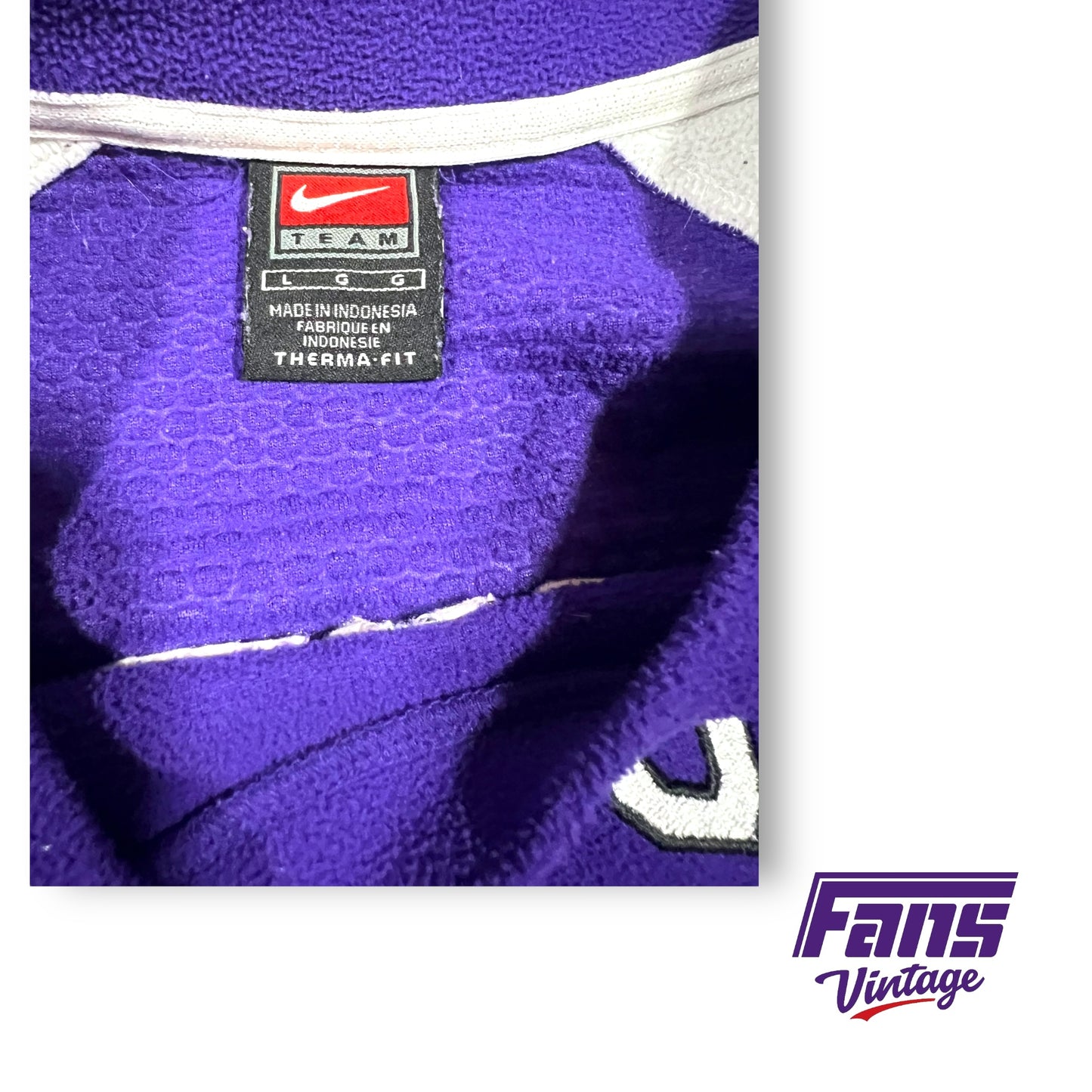 RAD Y2K Vintage TCU Team Issued Nike Center Swoosh Logo Thermafit Fleece Crewneck Sweater