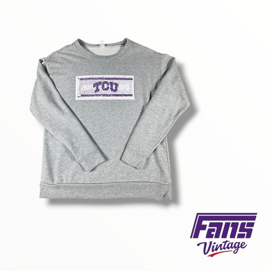 Unique TCU Sequins Double Front Logo Crewneck Sweater