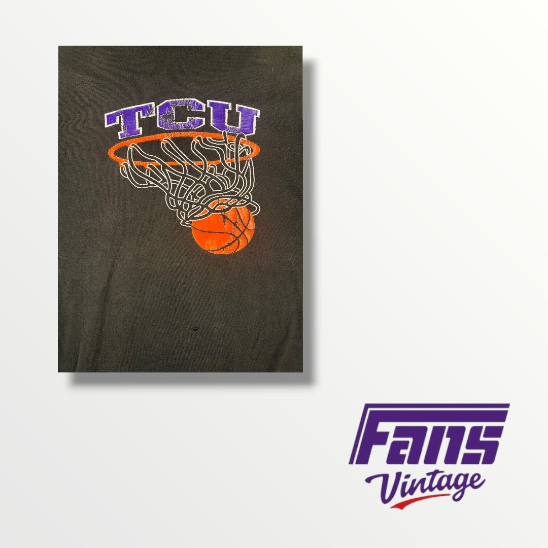 Vintage TCU Basketball Mock Neck Long Sleeve with Vibrant Details