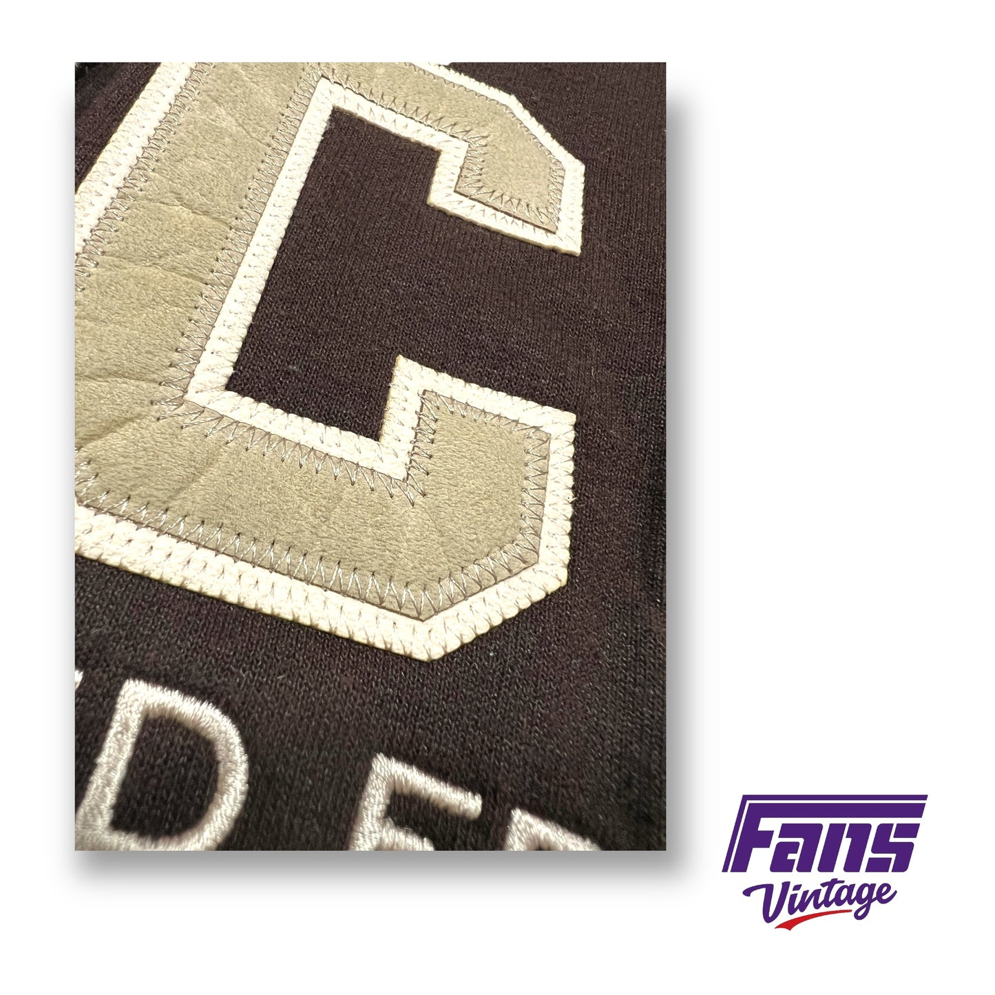 Rad! Vintage TCU Hoodie in Brown with stitched jersey style lettering with Tan Leather style patches!