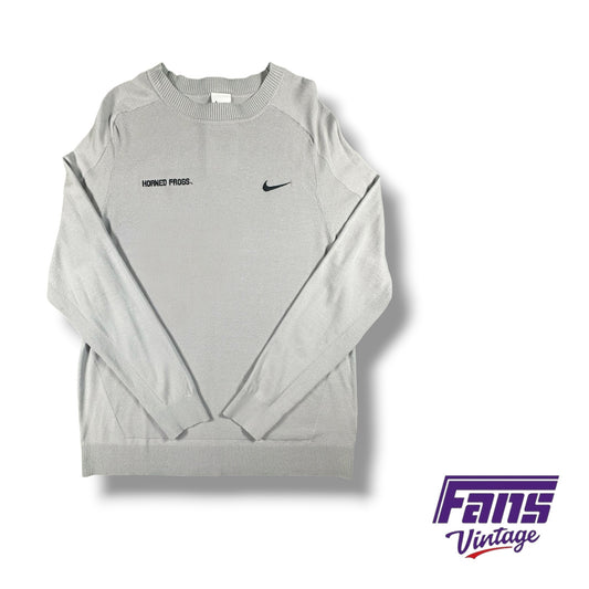 TCU Golf Tiger Woods Nike Team Issued Premium Knit Henley Style Lightweight Sweater