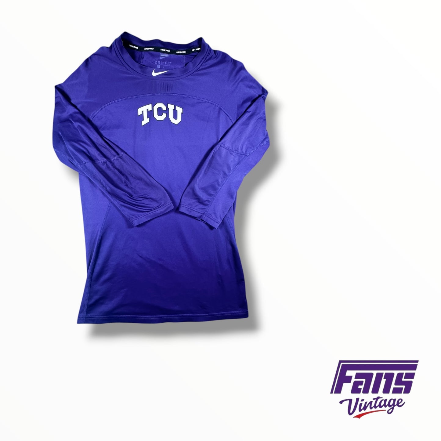 TCU Baseball Team Issued Nike Pro Compression Shirt with Center Swoosh Logo