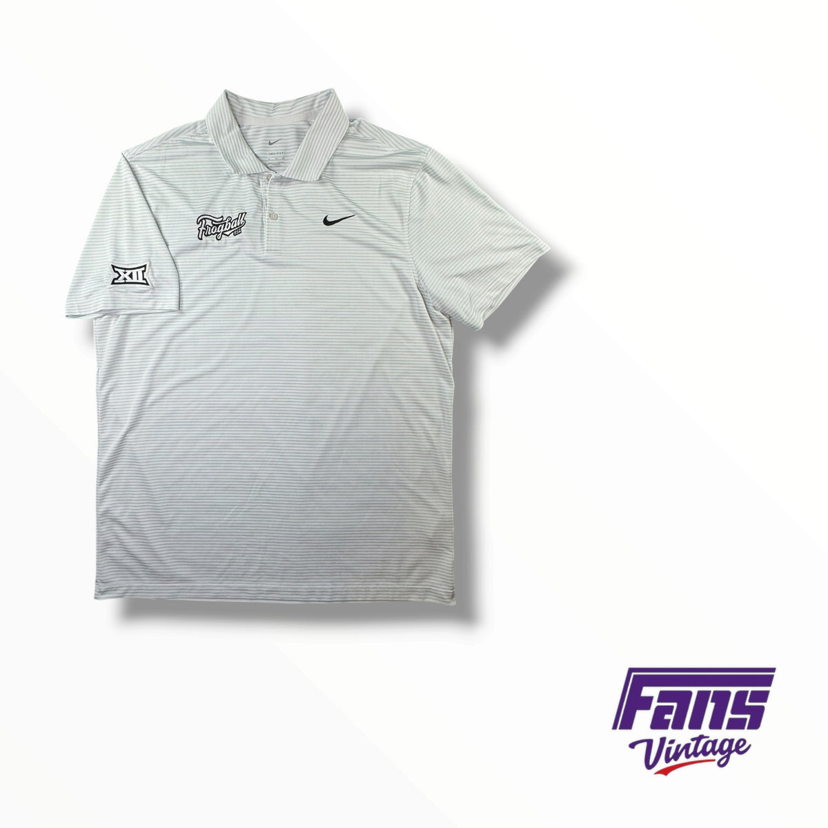 TCU Baseball Team Issued ‘Frogball USA’ White and Gray Striped Polo