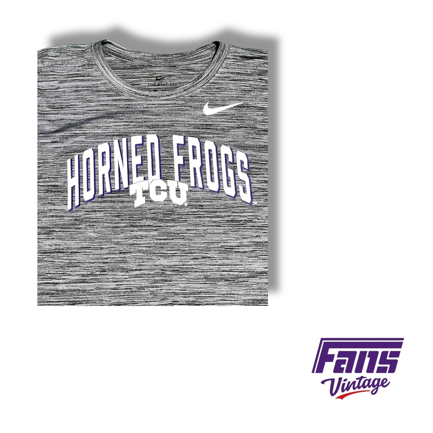 TCU Nike Team issued heather grey DRI-FIT t shirt with printed "Horned Frogs" logo