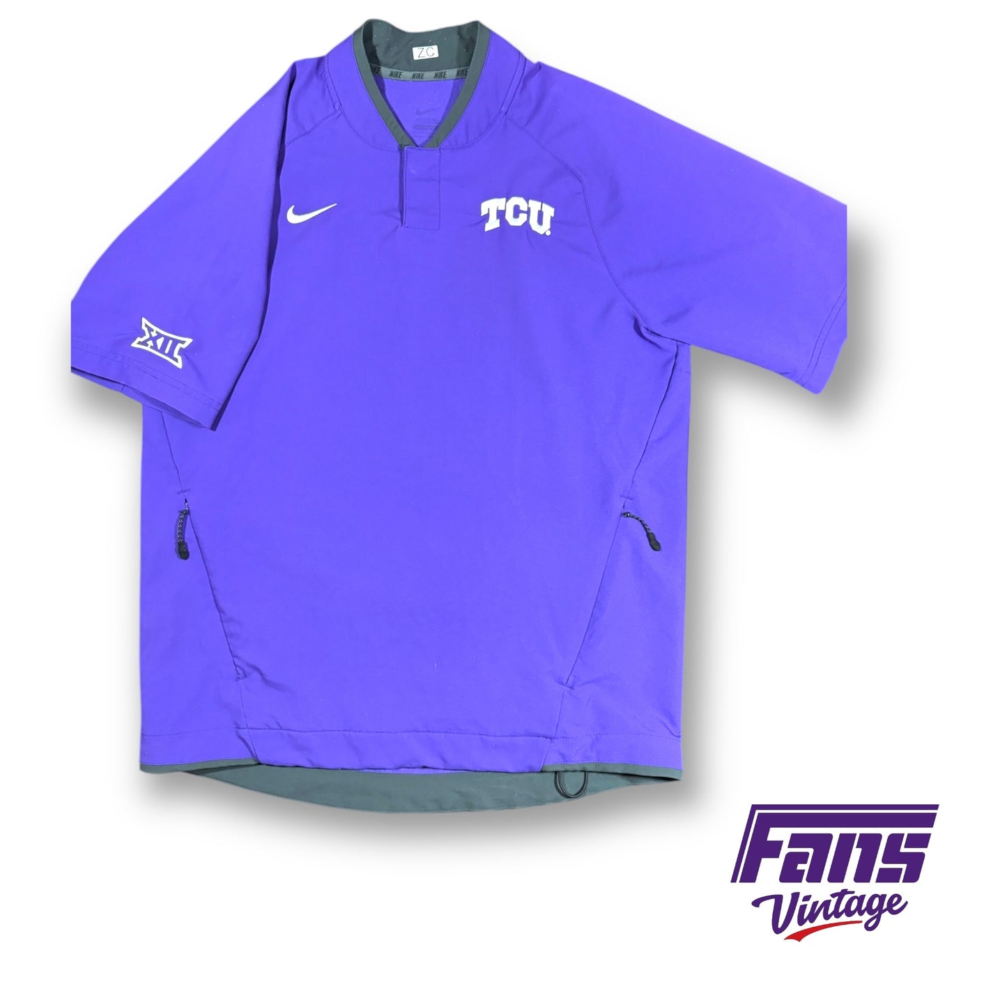 TCU Baseball Team Issue Short Sleeve Nike Pullover - Purple Dugout Jacket