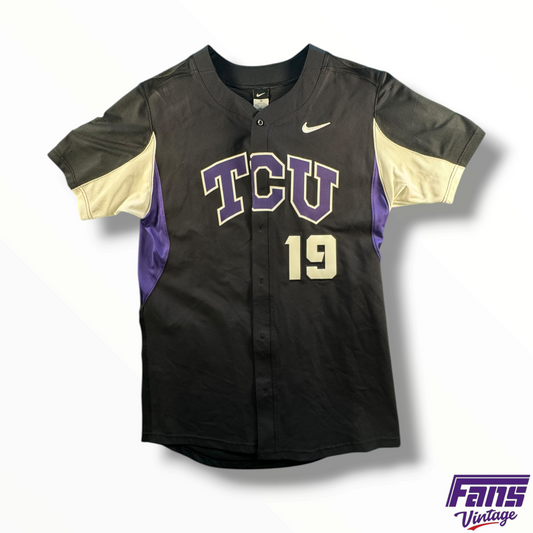 Nike TCU Baseball Premium Game Worn Throwback Style Blackout Jersey with College World Series Patch