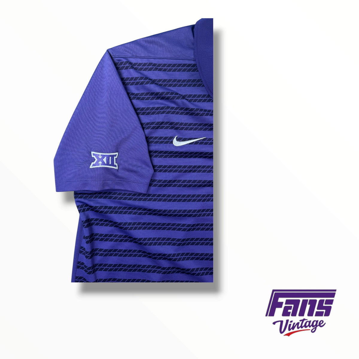 TCU Baseball Team Issued Purple Polo With Diamond Stripe Pattern & Throwback ‘Frogs’ Logo