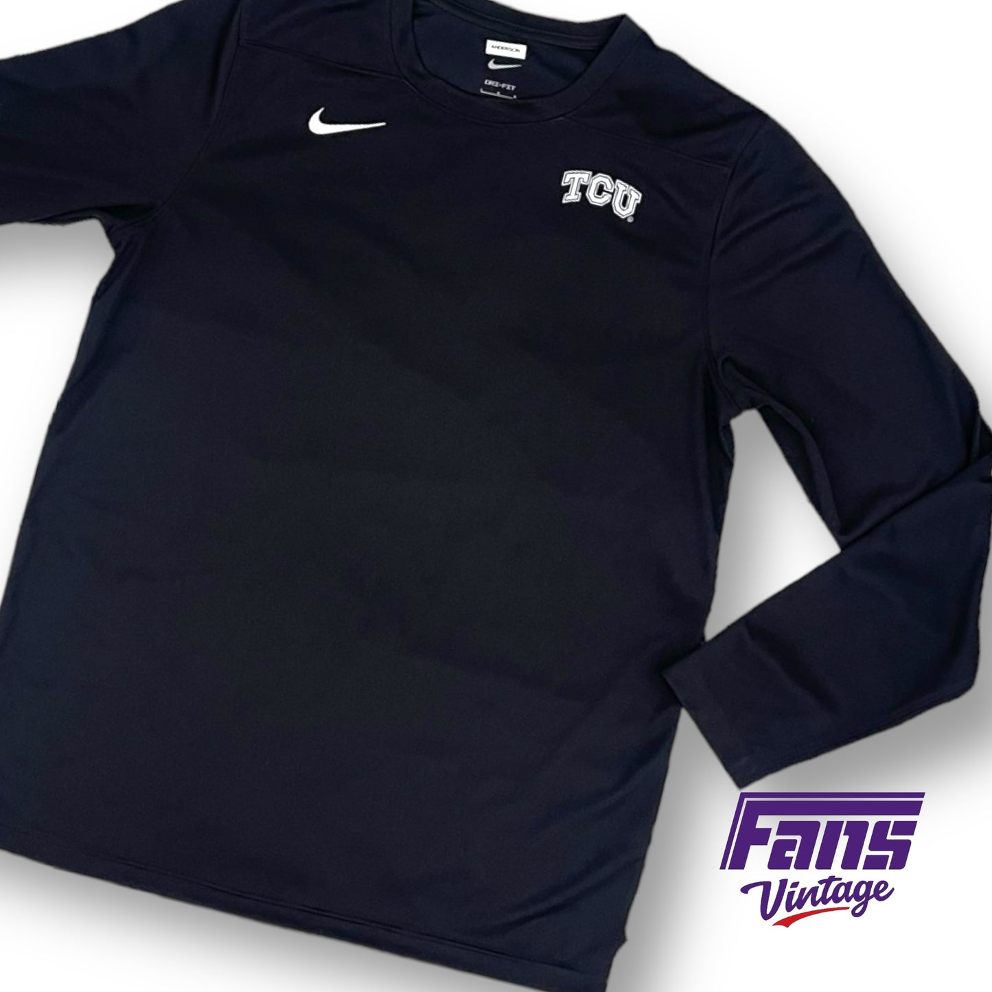 TCU Football Team Issue Nike Premium Long Sleeve Training Shirt - Woven Black Drifit “Move To Zero”