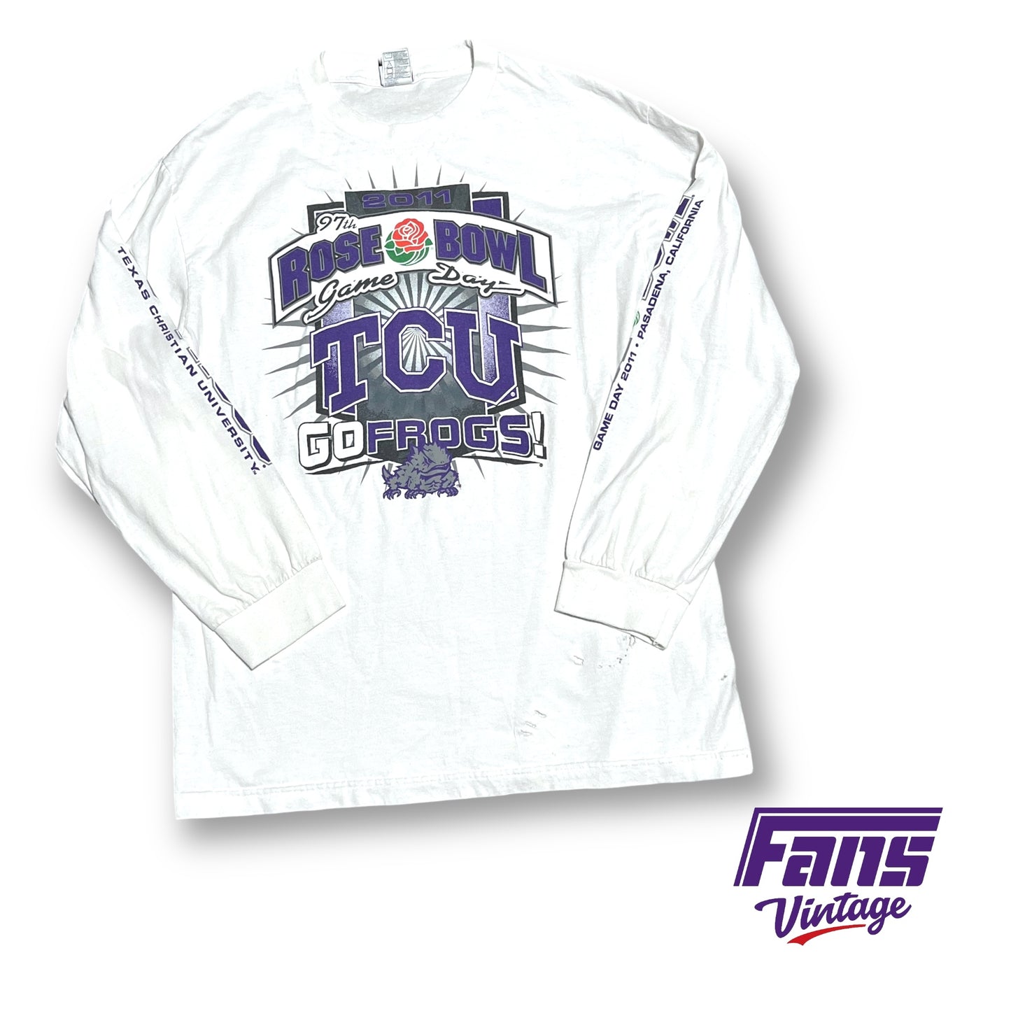 RARE!! Vintage TCU Football Rose Bowl Game Day Long Sleeve with SICK print on front and both sleeves!