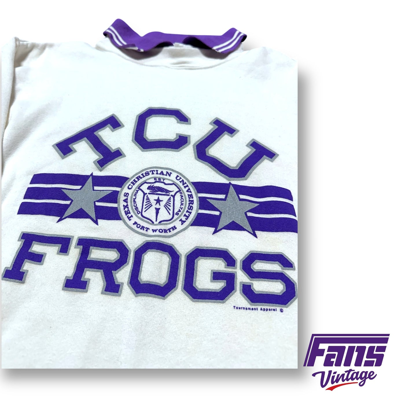 Vintage TCU Crewneck Sweater With Rad Polo Style Collar - RARE School Seal Logo!