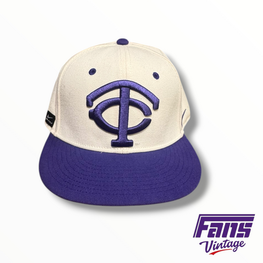 TCU Baseball Team-Issued Nike Interlocking TC Fitted Hat – White/Purple