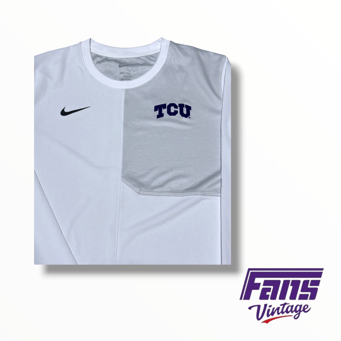 TCU Nike Team Issued Premium Drifit Long Sleeve Shirt with white & gray color block design