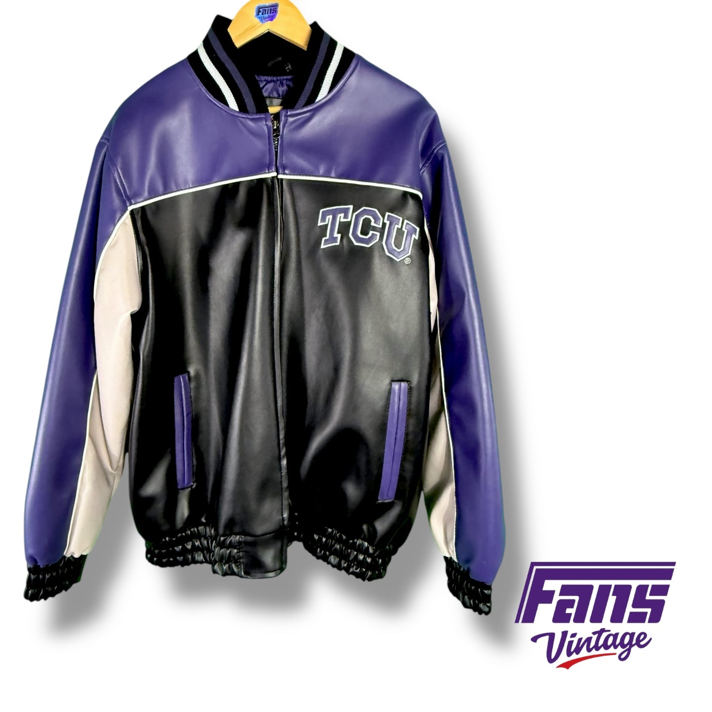 TCU Vintage Deluxe Bomber Jacket - Vegan Leather with Embroidered Logos!